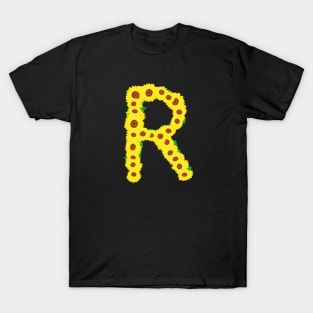 Sunflowers Initial Letter R (Black Background) T-Shirt